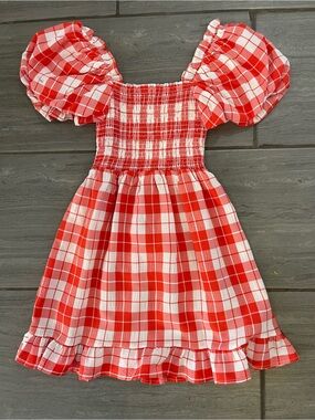 Show Me Your MuMu Red & White Gingham Puff-Sleeve Dress